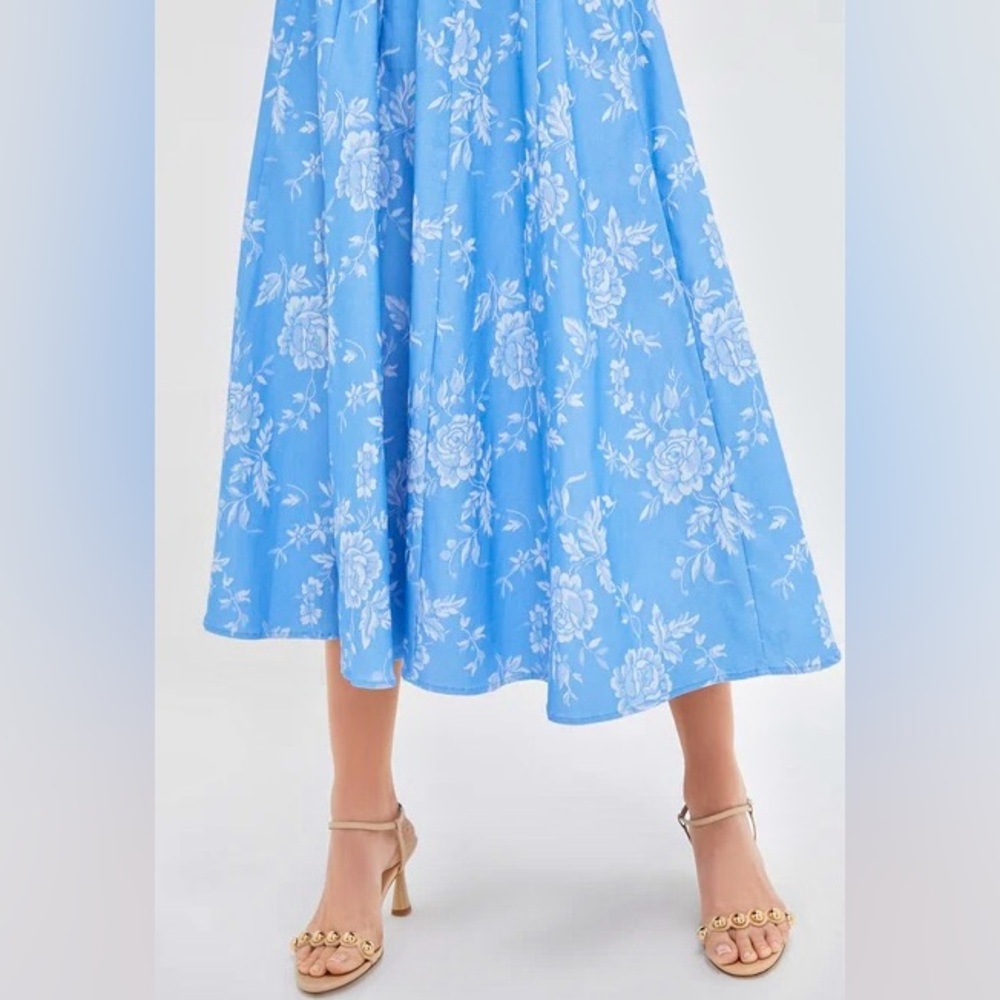 🌺🎉HP🎉🌺 NWT Staud Wells Midi Dress Blue Rose 🌟VERY RARE🌟 - Picture 7 of 16